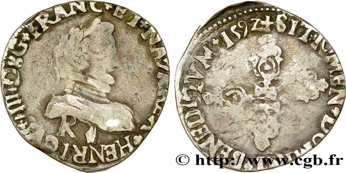 HENRY IV Demi-franc 1592 Bordeaux BC