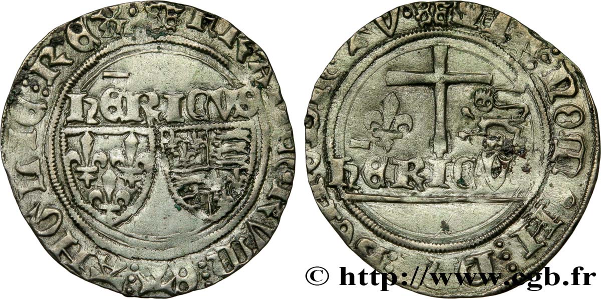 HENRY VI DE LANCASTRE - ROI DE FRANCE (1422-1453) - ROI D ANGLETERRE (1422-1461) et (1470-1471) Blanc aux écus 23/11/1423 Le Mans TTB