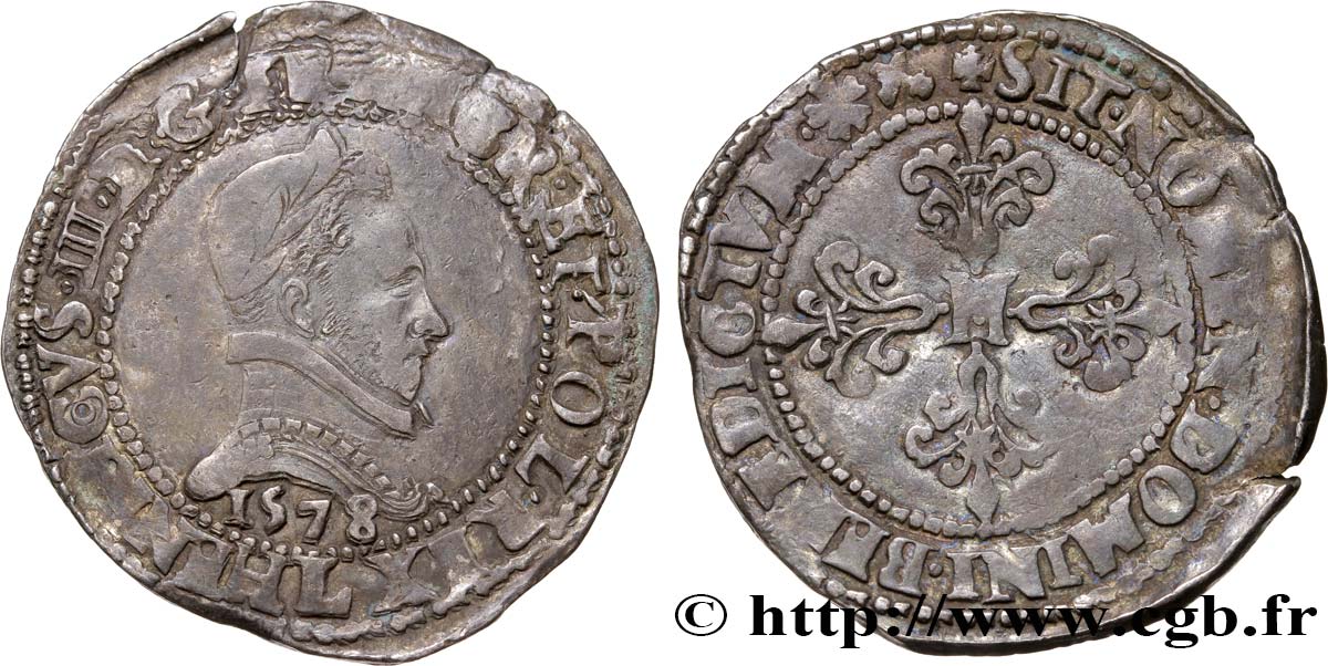 HENRY III Franc au col plat, fauté avec FRANCR 1578 Bayonne fSS