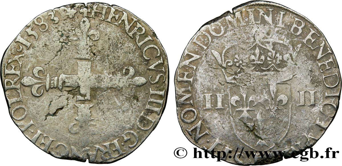 HENRI III Quart d écu, croix de face 1583 La Rochelle TB