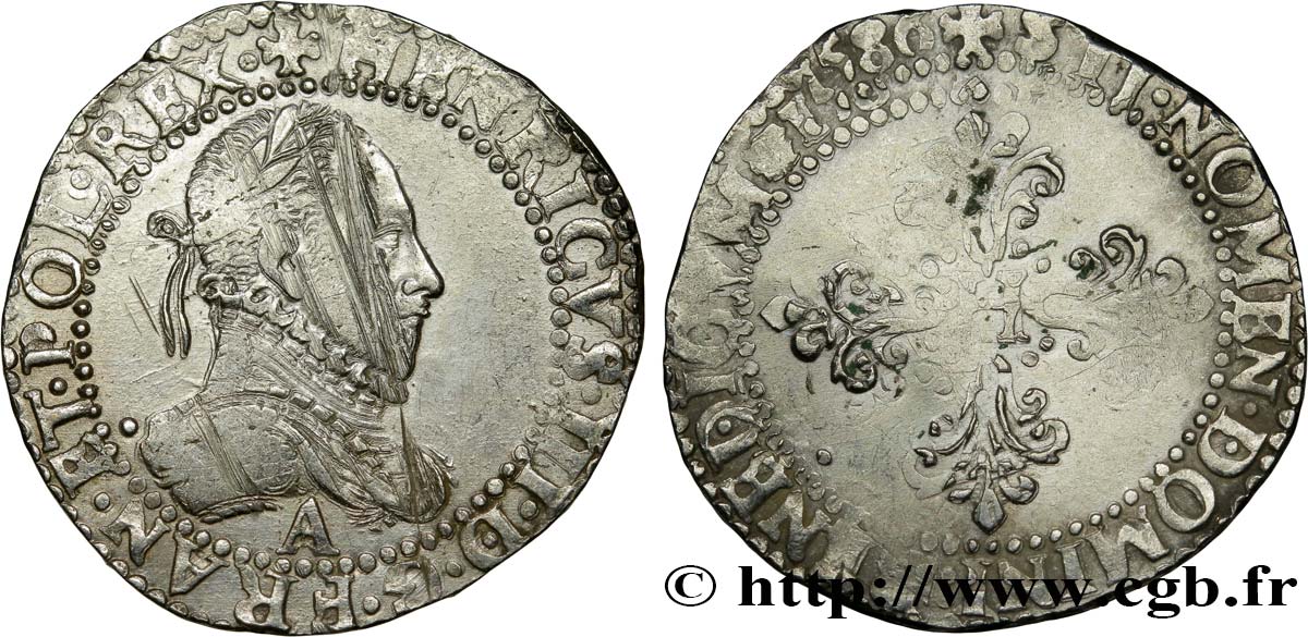 HENRI III Demi-franc au col gaufré 1586 Paris TB+