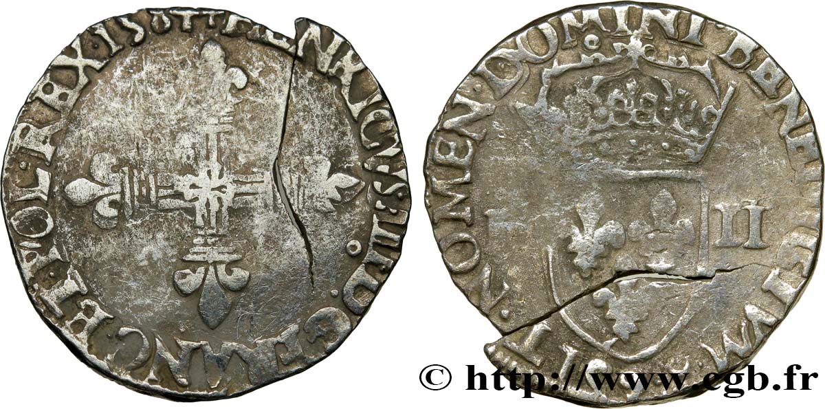 HENRI III Quart d écu, croix de face 1584 Rennes TB