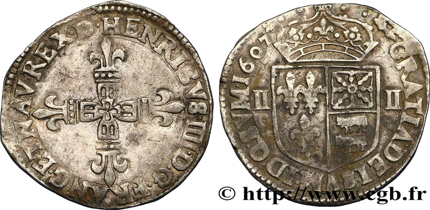 HENRY IV Quart d écu de Béarn 1607 Pau VF/XF