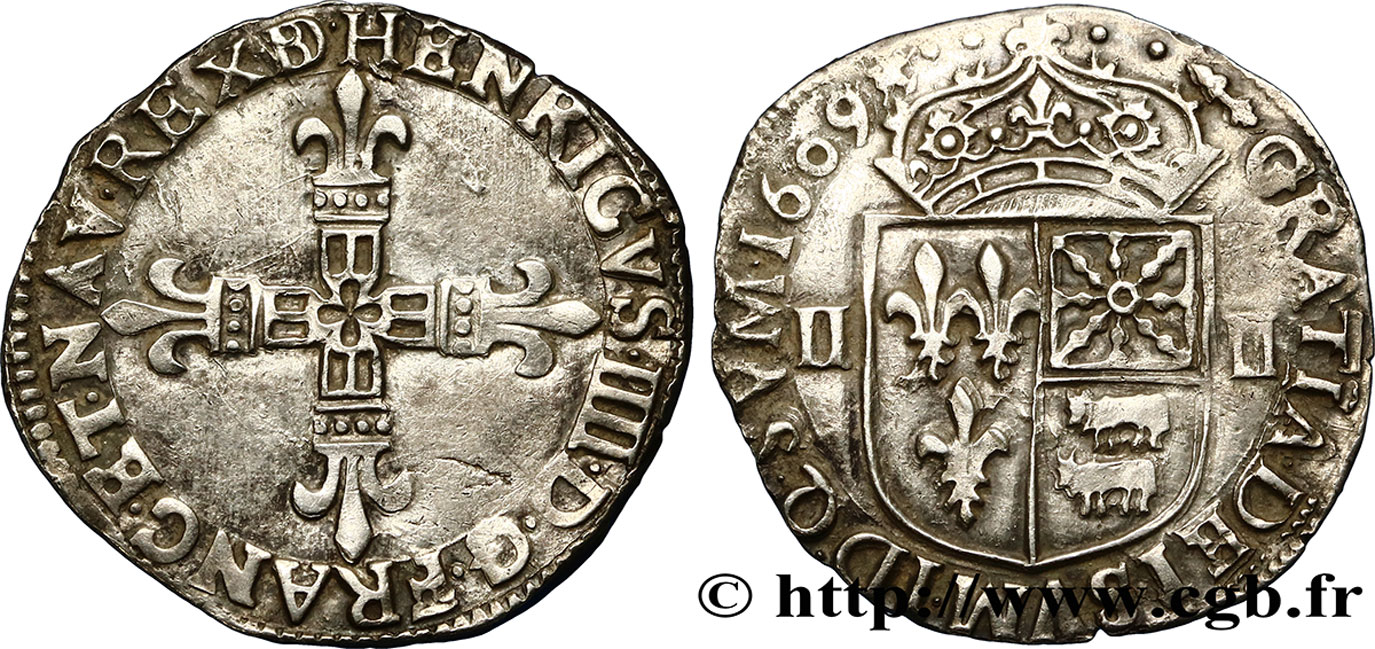 HENRY IV Quart d écu de Béarn 1609 Pau q.SPL