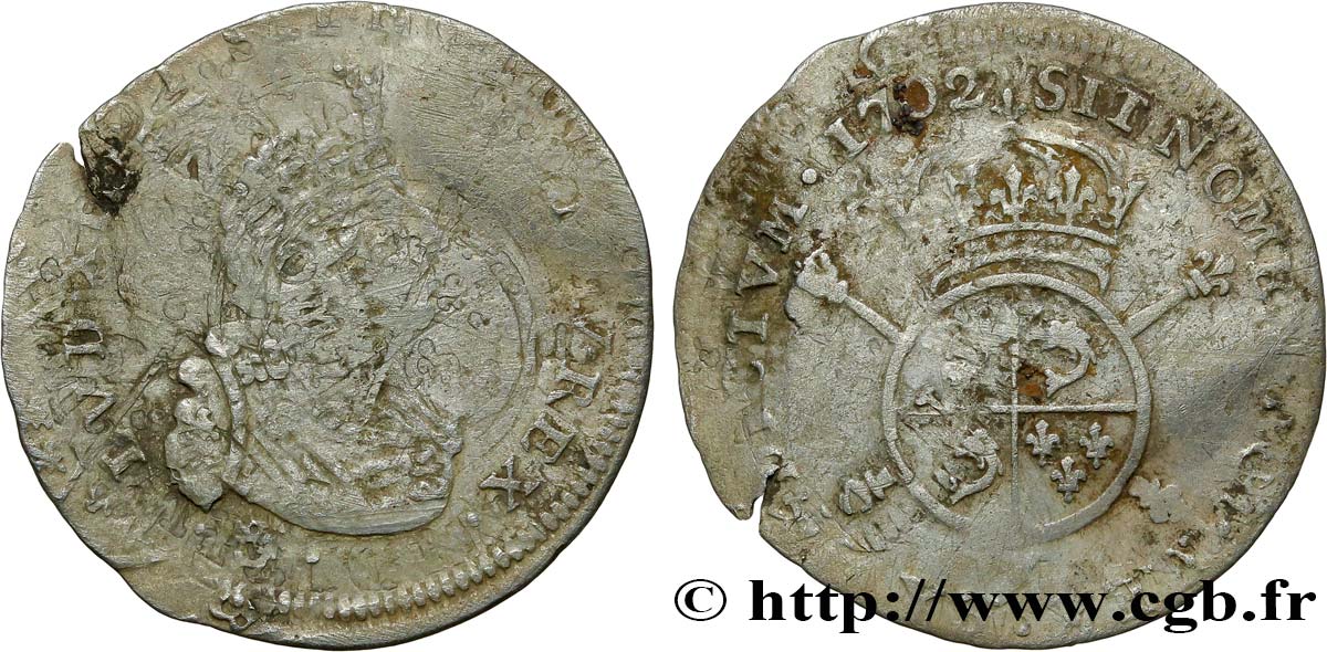 LOUIS XIV  THE SUN KING  Douzième d écu de Dauphiné aux insignes 1702 Grenoble B