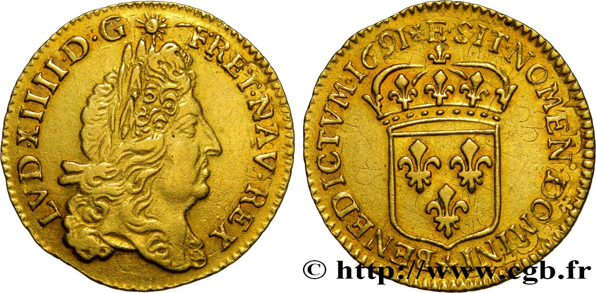 LOUIS XIV  THE SUN KING  Demi-louis d or à l écu 1691 Tours q.SPL