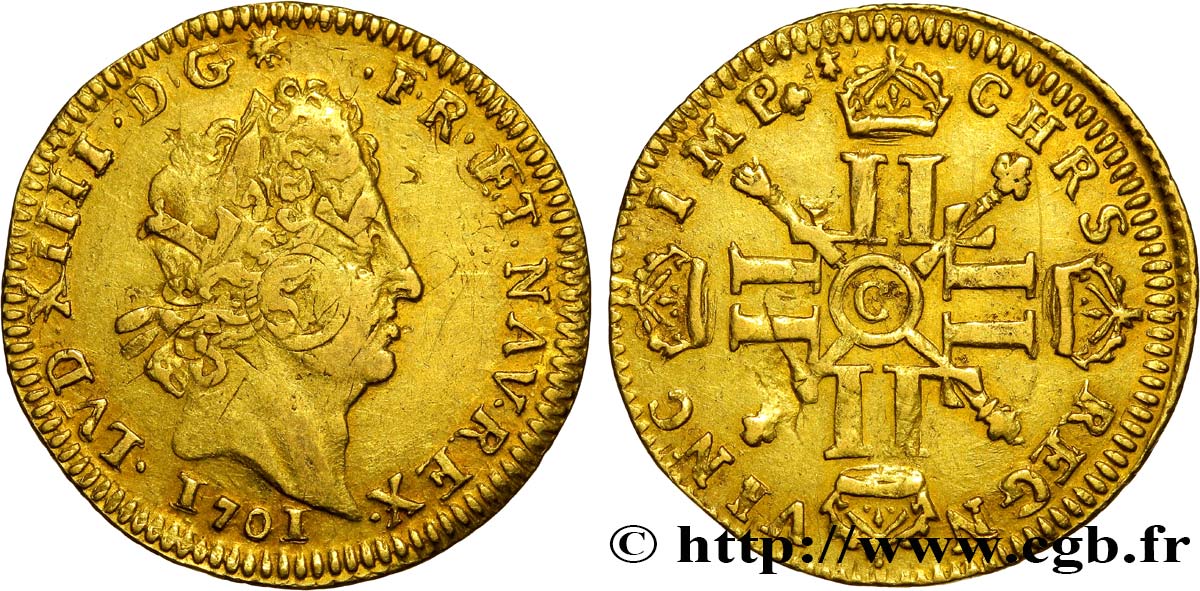 LOUIS XIV  THE SUN KING  Demi-louis aux huit L et aux insignes 1701 Caen XF