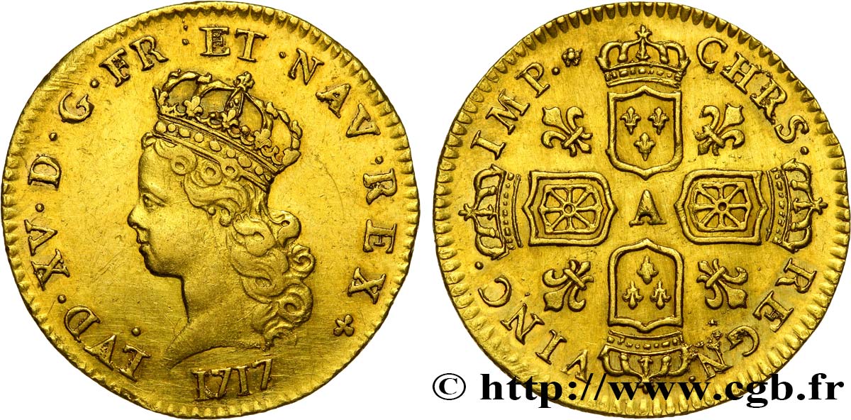 LOUIS XV  THE WELL-BELOVED  Demi-louis d’or aux quatre écus couronnés 1717 Paris SPL/MS