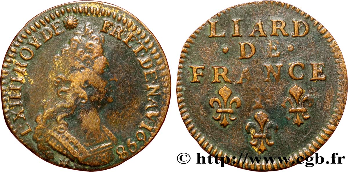 LOUIS XIV  THE SUN KING  Liard, 3e type, buste âgé 1698 Dijon MB