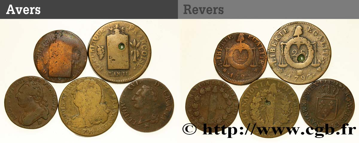 LOTES Lot de cinq monnaies de la Révolution français n.d. s.l. BC