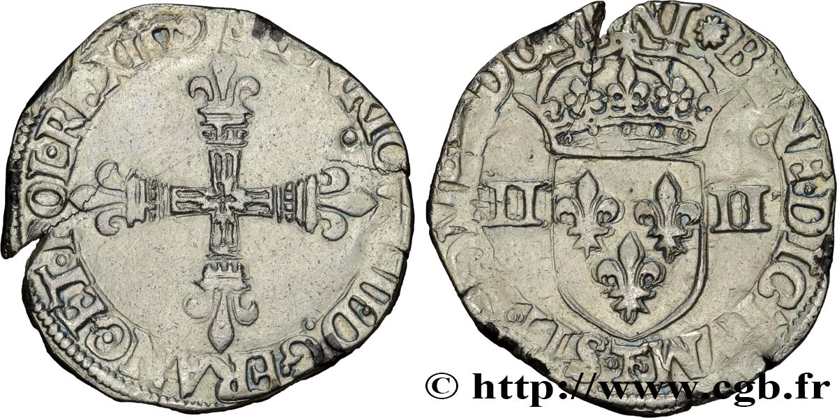 HENRI III Quart d écu, croix de face 1579 Nantes TB+