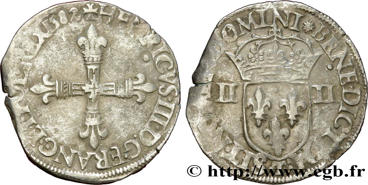 HENRI III Quart d écu, croix de face 1582 Nantes TB+