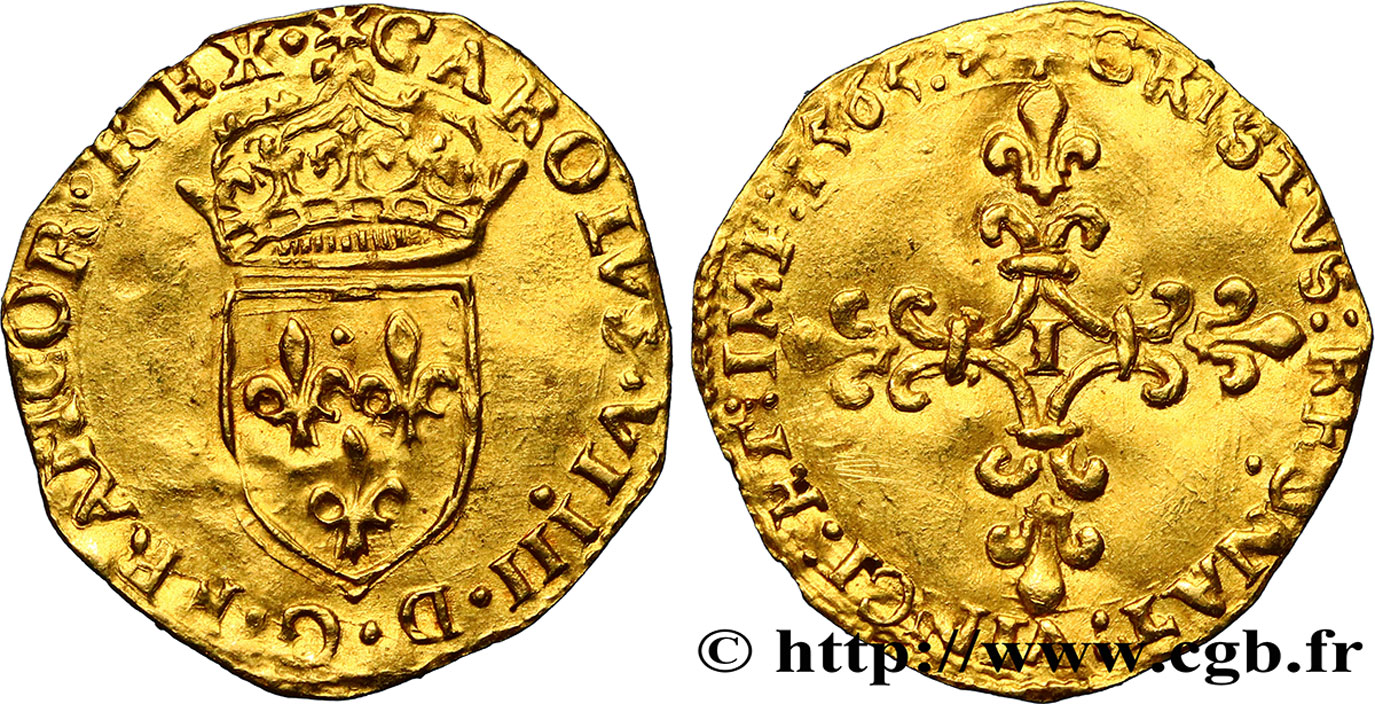 CHARLES IX Demi-écu d or au soleil, 1er type 1565 Limoges AU/AU