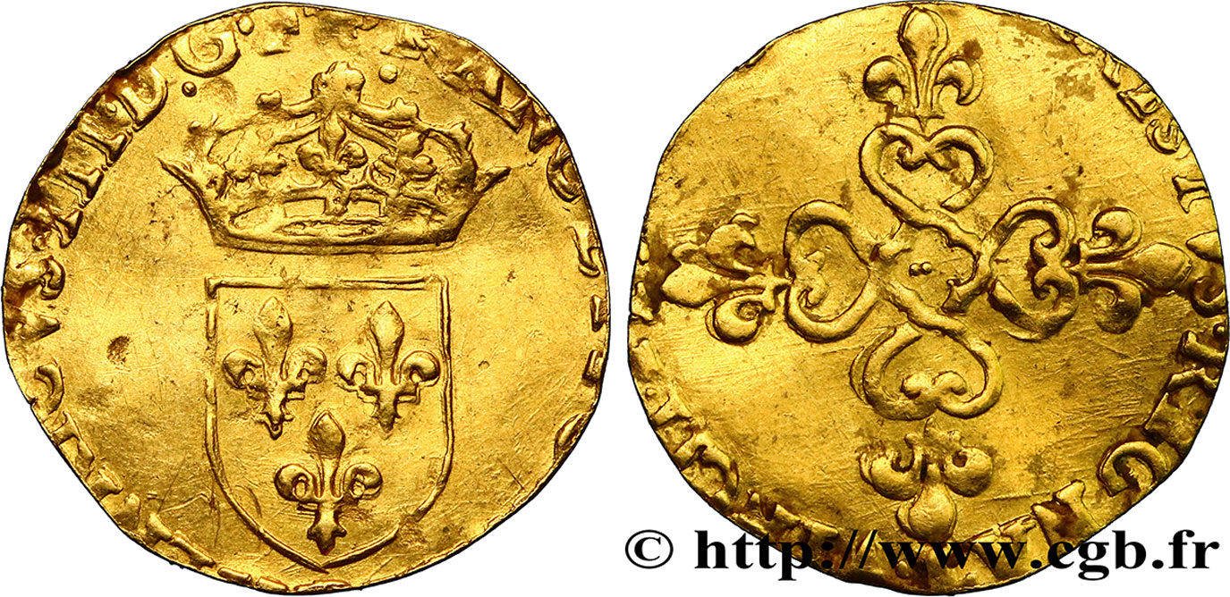 HENRI III Écu d or au soleil, 3e type n.d. Rouen TB+