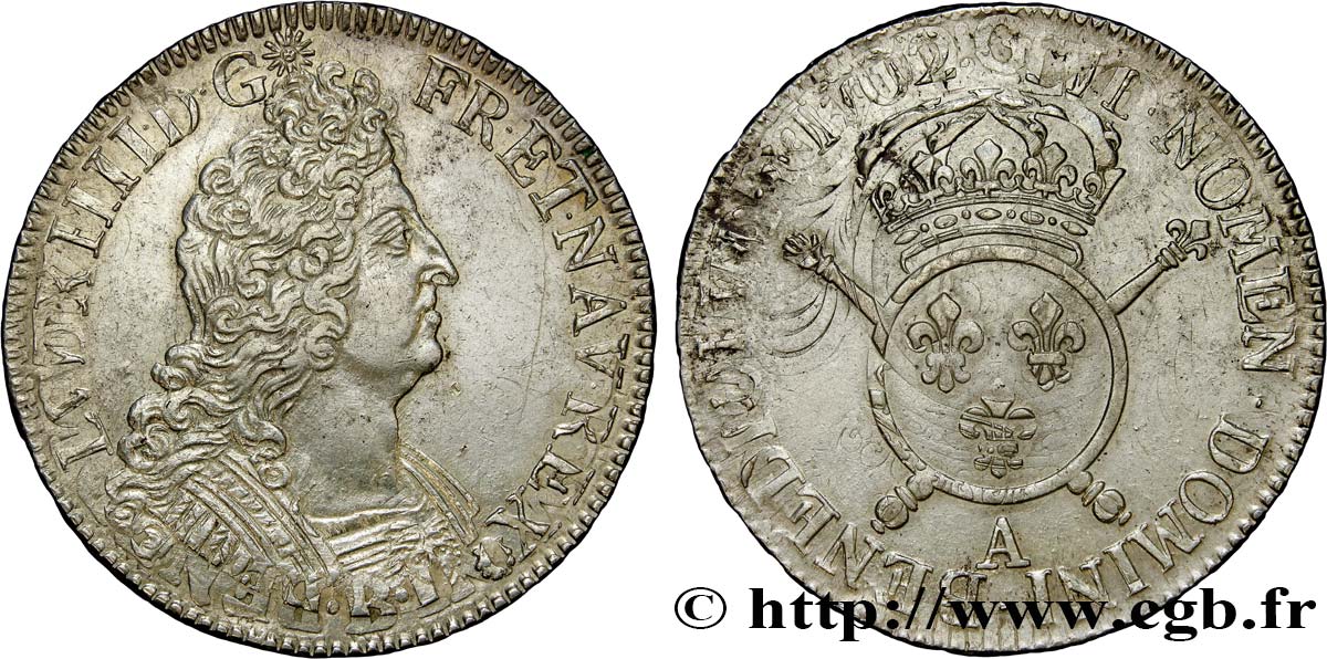 LOUIS XIV  THE SUN KING  Écu aux insignes 1702 Paris SPL/q.SPL