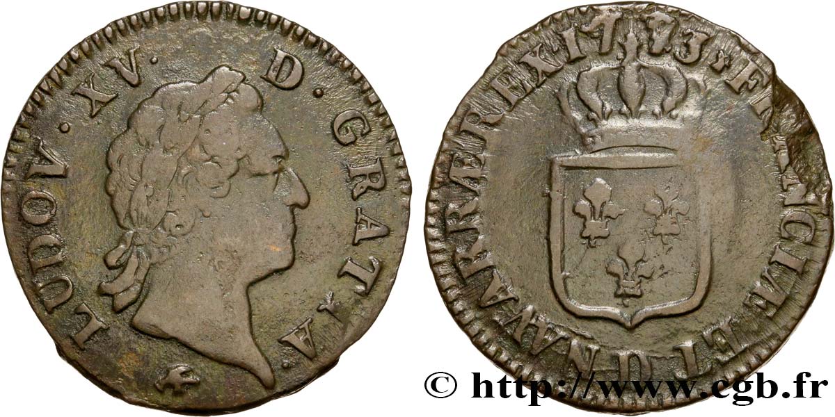 LOUIS XV DIT LE BIEN AIMÉ Sol dit à la vieille tête 1773 Lyon TB+