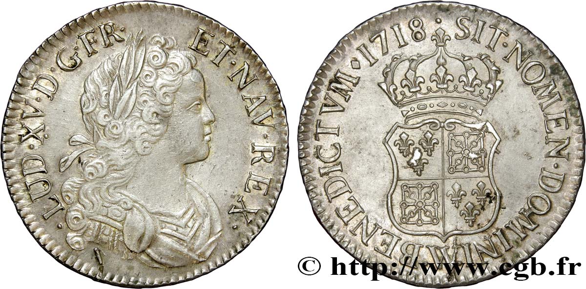 LOUIS XV  THE WELL-BELOVED  Écu dit  de France-Navarre  1718 Lille q.SPL/SPL