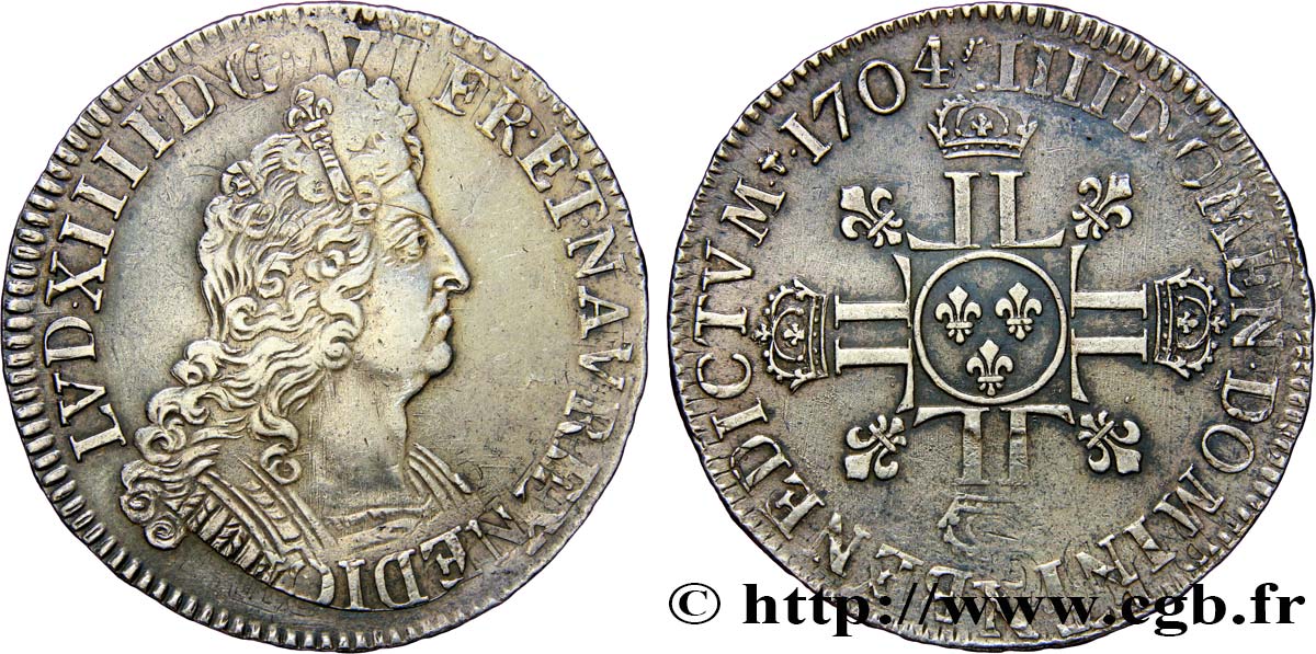 LOUIS XIV  THE SUN KING  Écu aux huit L, 2e type 1704 Amiens AU