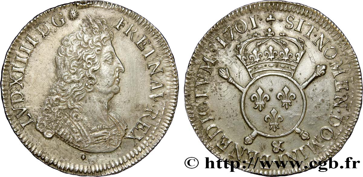 LOUIS XIV  THE SUN KING  Écu aux insignes 1701 Aix-en-Provence q.SPL