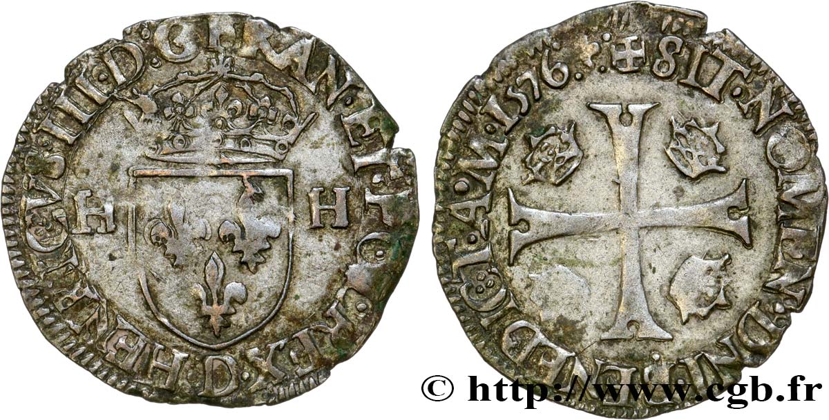 HENRY III Douzain aux deux H, 1er type 1576 Lyon BB