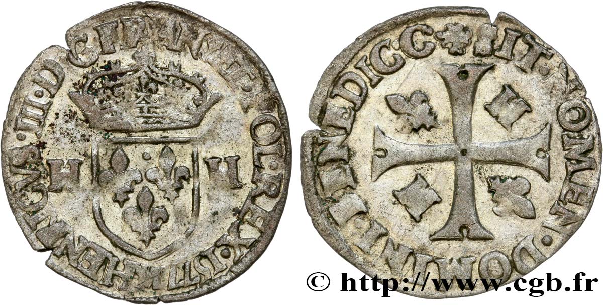 HENRY III Douzain aux deux H, 2e type 1577 Toulouse MBC