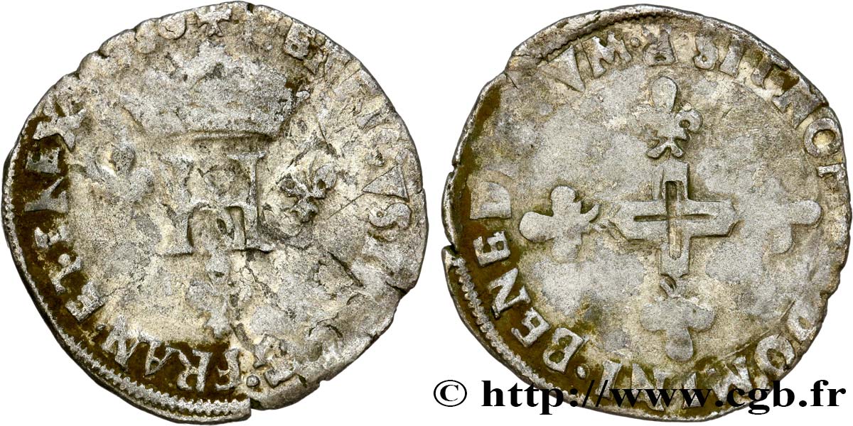 HENRY III Double sol parisis, 2e type 1580 Dijon BC