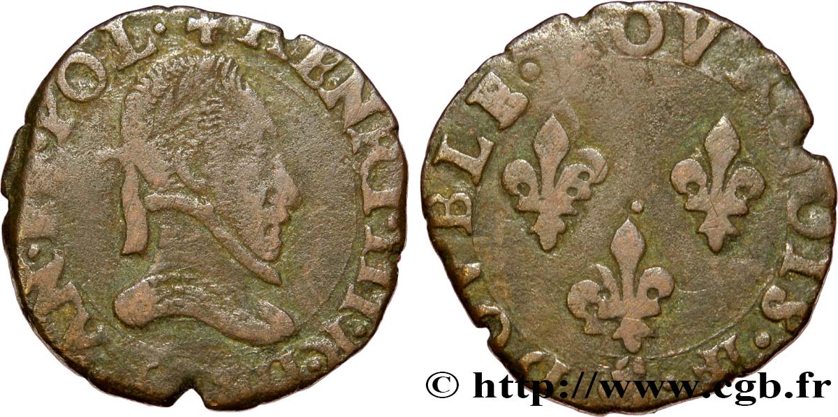 HENRI III Double tournois, type de Troyes n.d. Troyes TB+