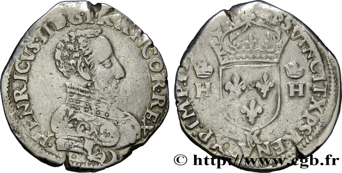 FRANCIS II. COINAGE IN THE NAME OF HENRY II Teston à la tête nue, 3e type n.d. Bordeaux VF/VF