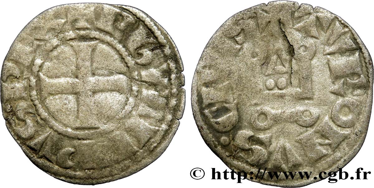 PHILIPPE III LE HARDI ET PHILIPPE IV LE BEL - MONNAYAGE COMMUN (à partir de 1280) Obole tournois à l O rond n.d. s.l. TB