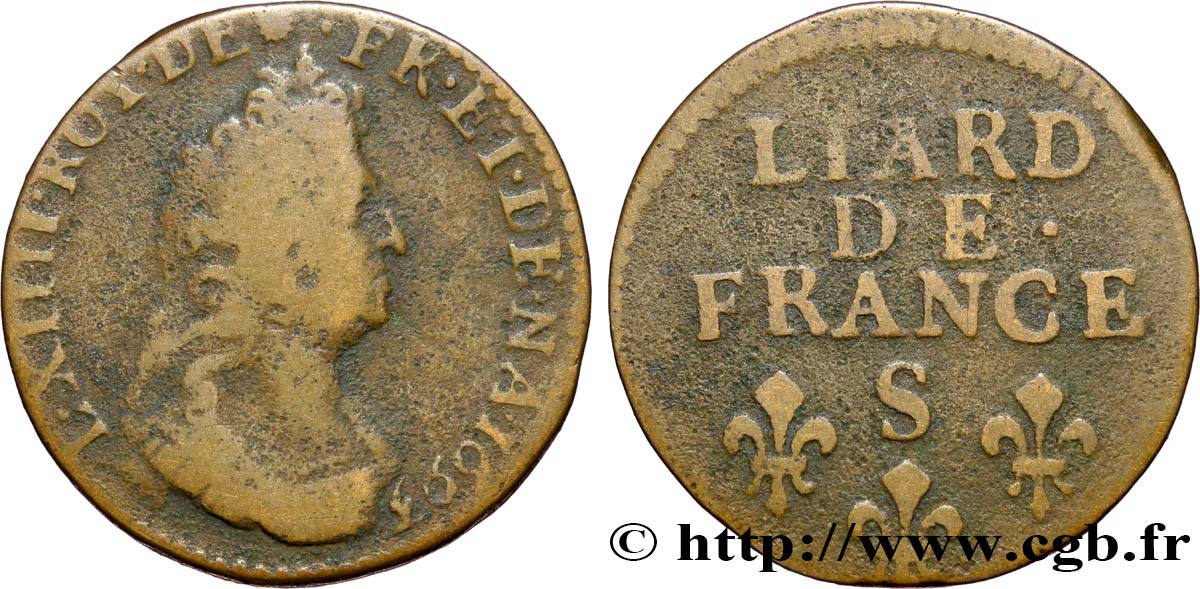 LOUIS XIV  THE SUN KING  Liard, 3e type, buste âgé 1693 Reims F
