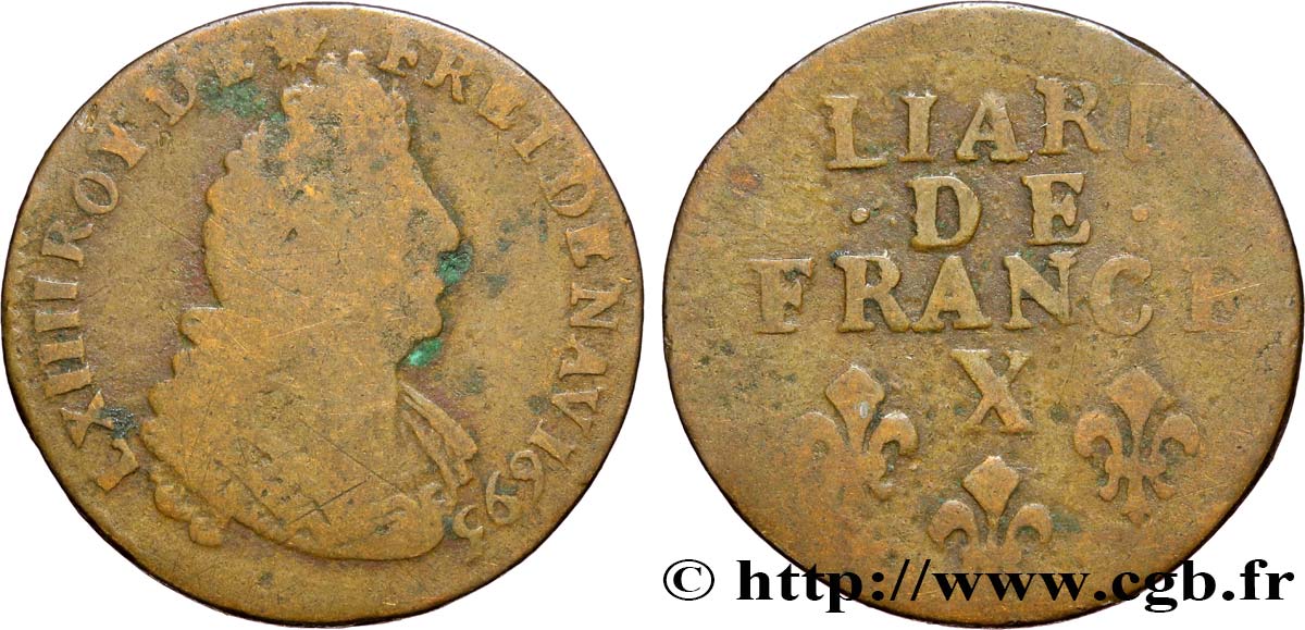 LOUIS XIV LE GRAND OU LE ROI SOLEIL Liard, 3e type, buste âgé 1693 Amiens B+