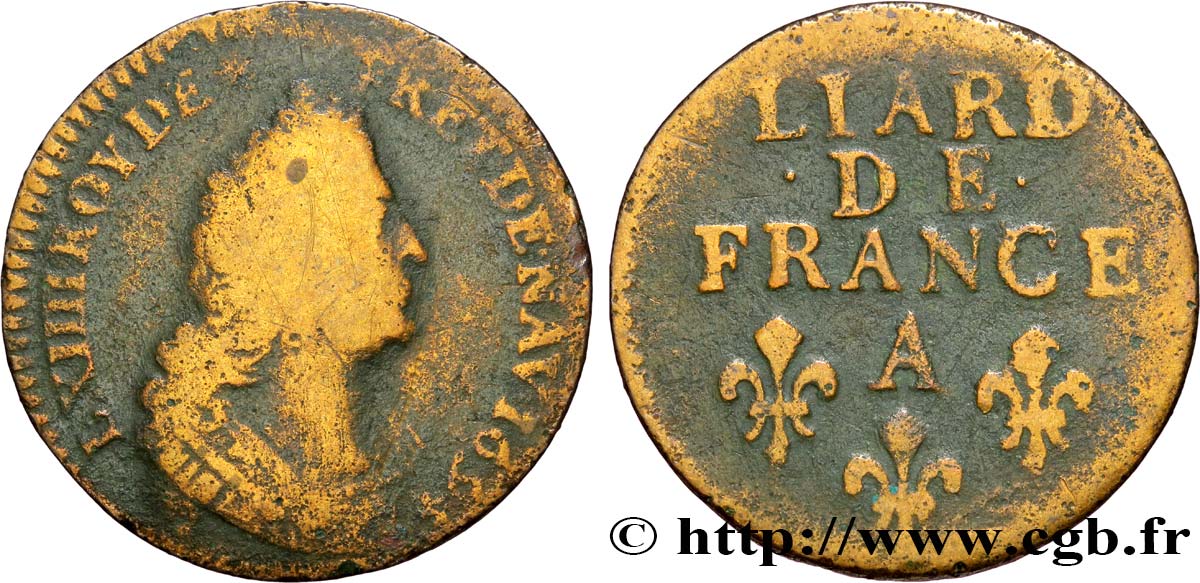 LOUIS XIV  THE SUN KING  Liard, 3e type, buste âgé 1694 Paris VG/VF