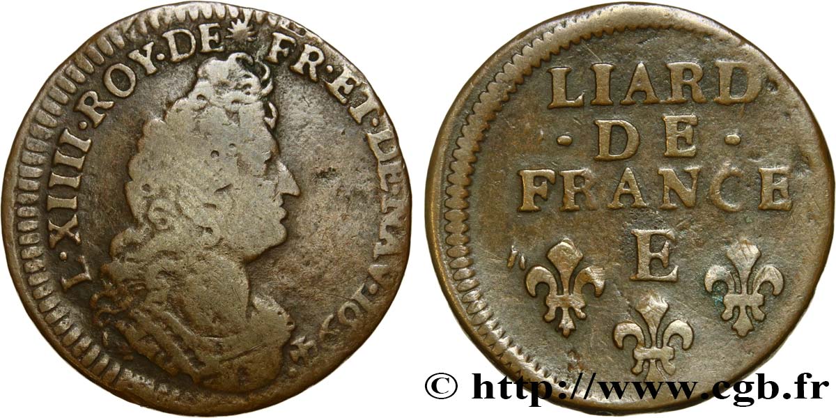 LOUIS XIV  THE SUN KING  Liard, 3e type, buste âgé 1694 Tours VF/XF