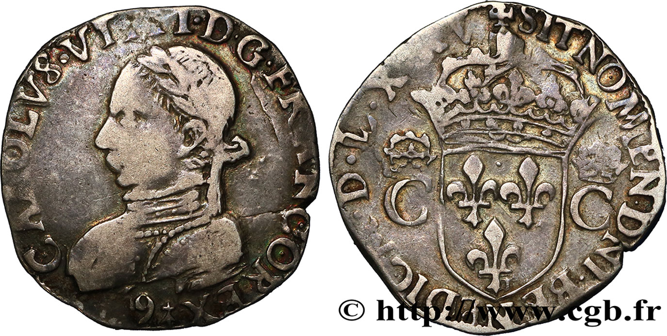 HENRY III. COINAGE IN THE NAME OF CHARLES IX Teston, 2e type 1575 (MDLXXV) Rennes VF/XF