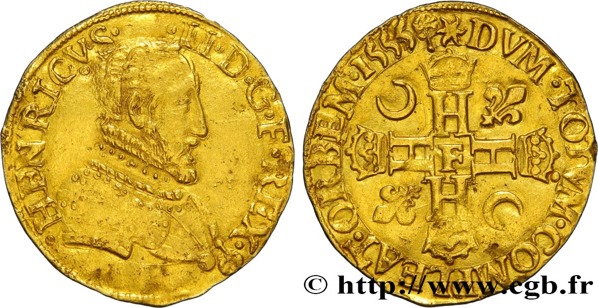 HENRI II Henri d or, 1er type 1555 Angers TTB/TTB+