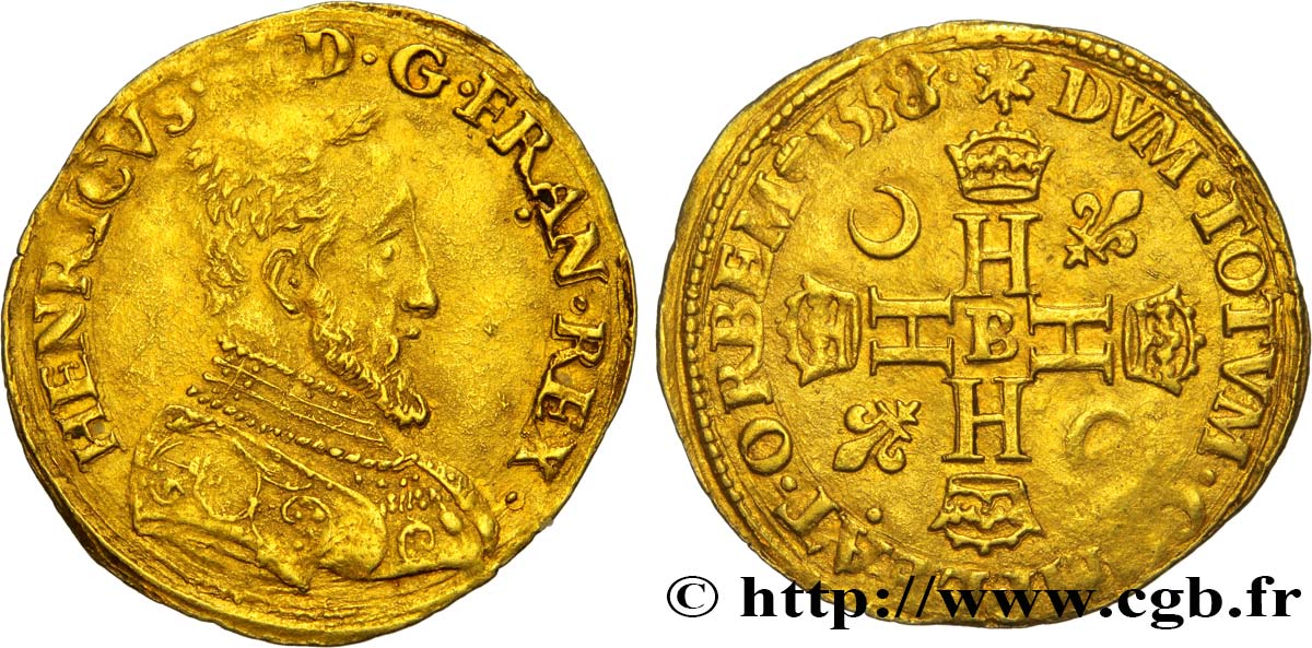 HENRY II Demi-henri d or, 1er type 1558 Rouen AU/AU