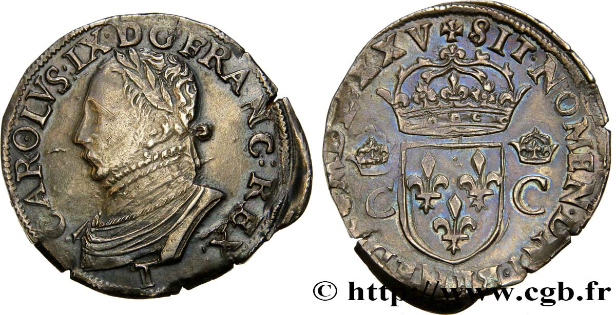HENRY III. COINAGE AT THE NAME OF CHARLES IX Teston, 10e type 1575 Nantes AU
