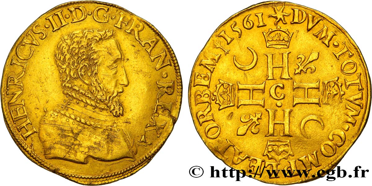CHARLES IX. MONNAYAGE AU NOM DE HENRI II Double henri d or, 1er type 1561 Saint-Lô TTB+