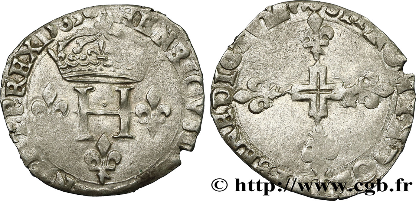 HENRY III Double sol parisis, 2e type 1583 Aix-en-Provence q.BB