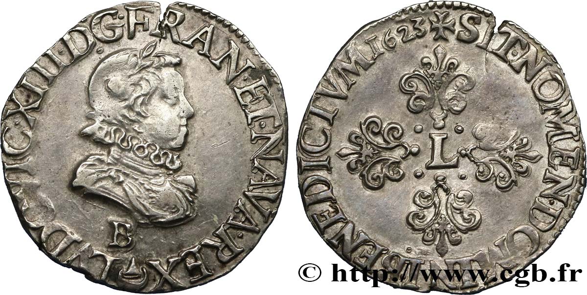 LOUIS XIII Demi-franc 1623 Rouen AU/AU