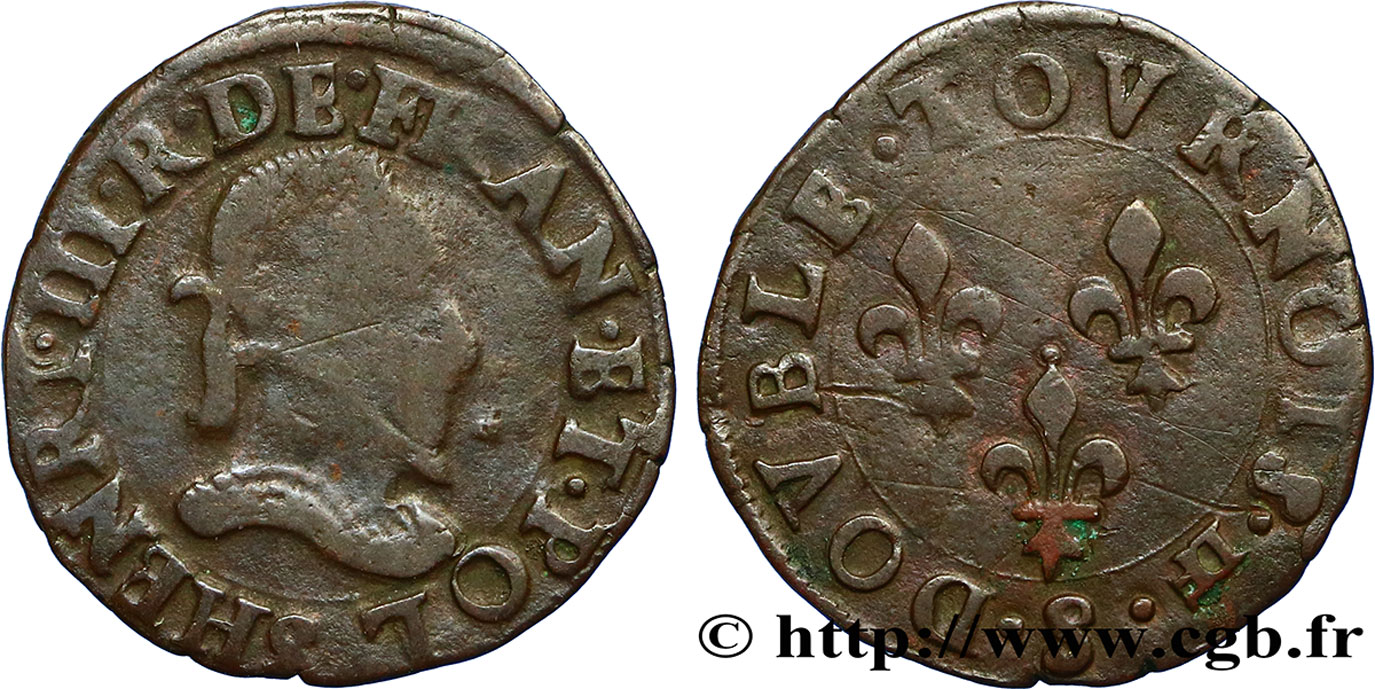 HENRY III Double tournois, type de Troyes n.d. Troyes VF