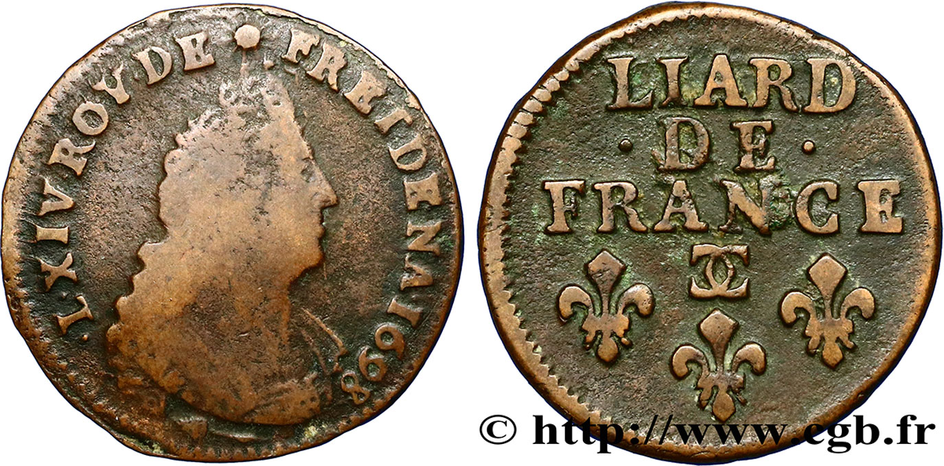 LOUIS XIV LE GRAND OU LE ROI SOLEIL Liard, 3e type, buste âgé 1698 Besançon TB/TTB
