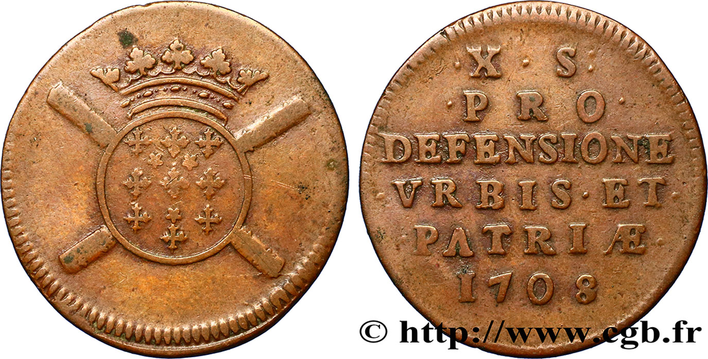 FLANDRE - SIÈGE DE LILLE Dix sols, monnaie obsidionale 1708 Lille BC+/MBC