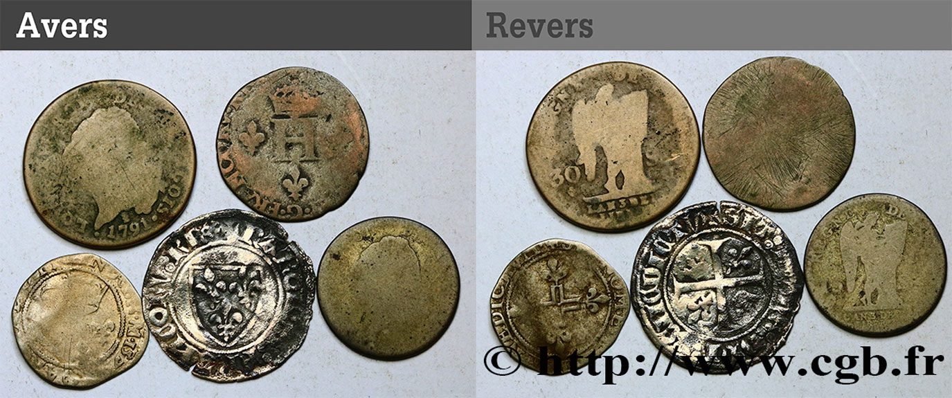 LOTTE Lot de 5 monnaies royales en argent et billon n.d. s.l. q.MB