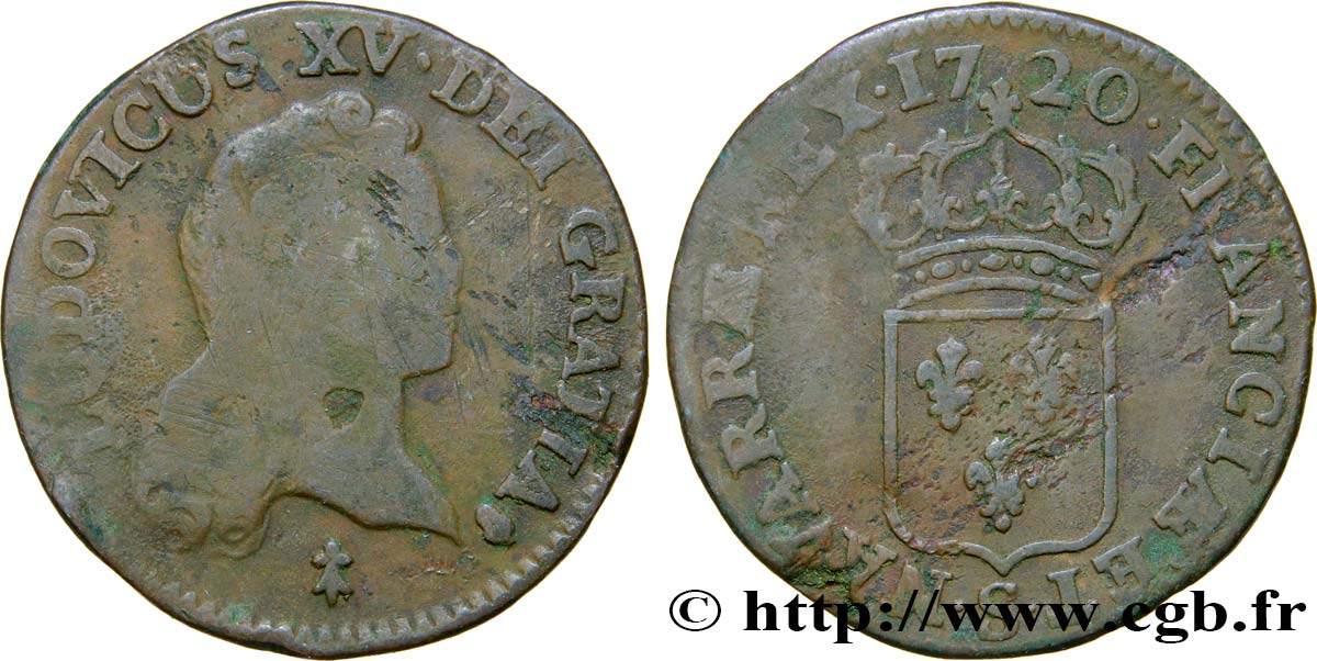 LOUIS XV  THE WELL-BELOVED  Demi-sol au buste enfantin 1720 Reims q.MB/MB