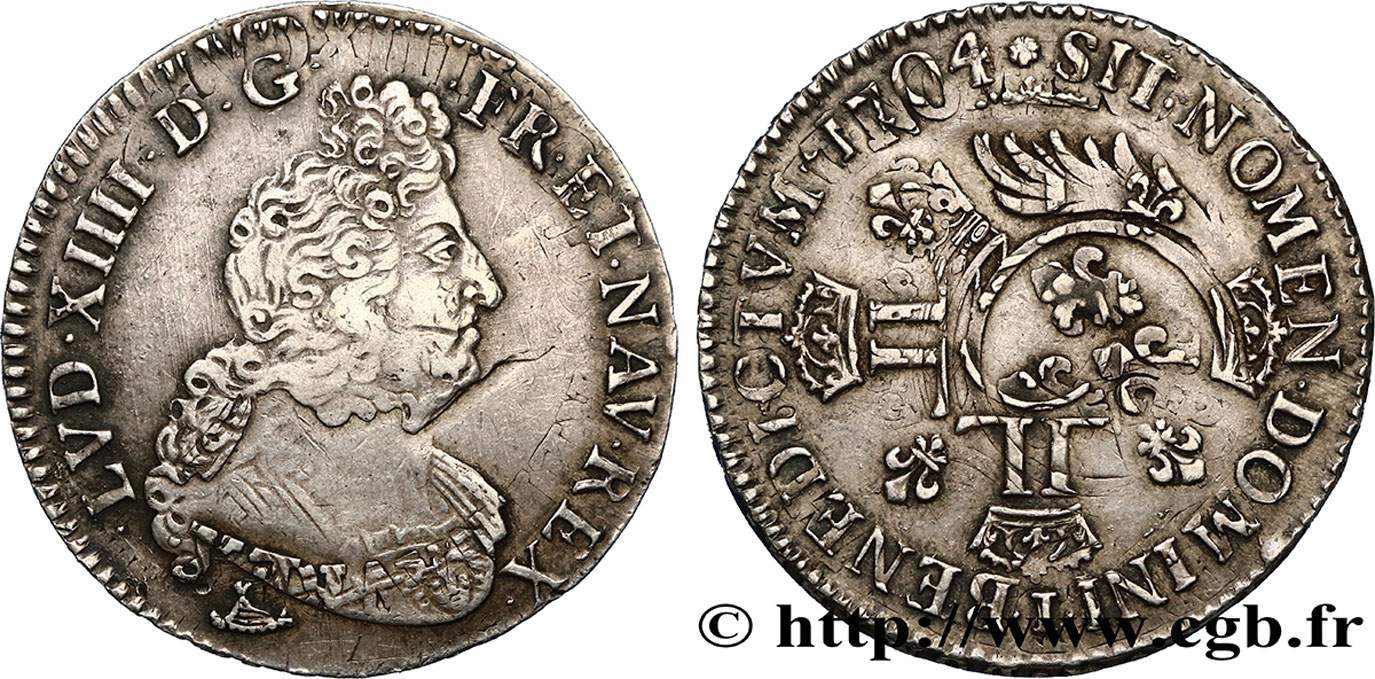 LOUIS XIV  THE SUN KING  Demi-écu aux huit L, 2e type 1704 Limoges VF