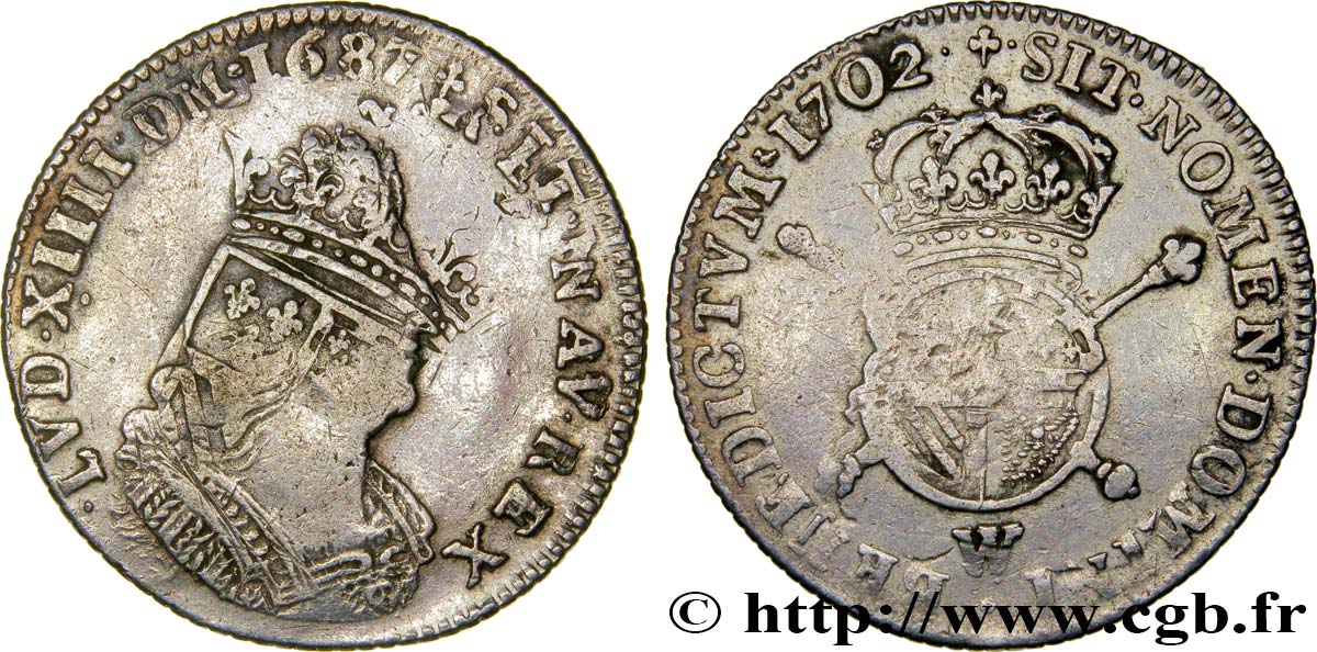LOUIS XIV  THE SUN KING  Huitième d’écu de Flandre aux insignes, 1er type 1702 Lille VF