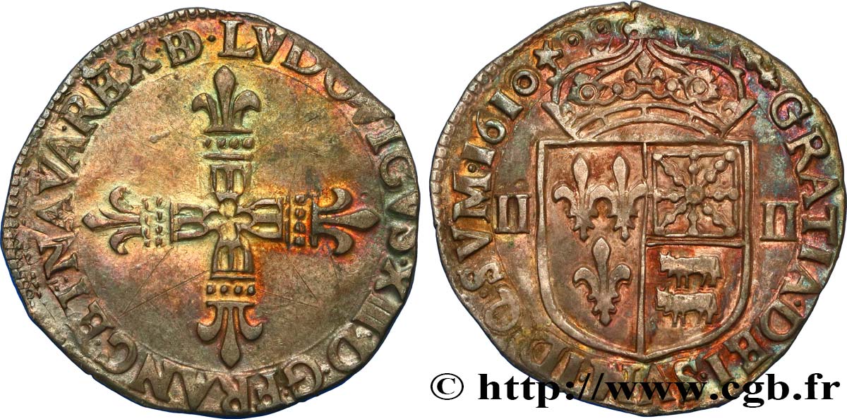 LOUIS XIII LE JUSTE Quart d écu de Béarn 1610 Morlaàs TTB+