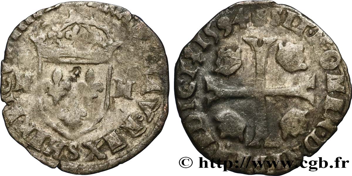 HENRY IV Douzain aux deux H, 1er type 1594 Troyes S/fSS