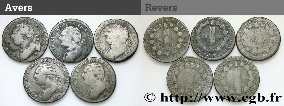 LOTS Lot de cinq pièces de 12 deniers dit au faisceau , type FRANCOIS n.d. s.l. B